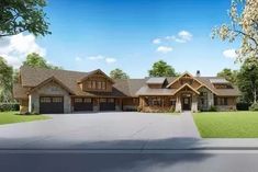 this is an artist's rendering of a house in the country style with two garages