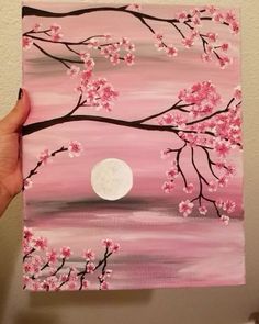 Pink Canvas Art, Blossom Painting, Cherry Blossom Painting, Islamic Art Canvas, Lily Painting, Canvas Art Projects