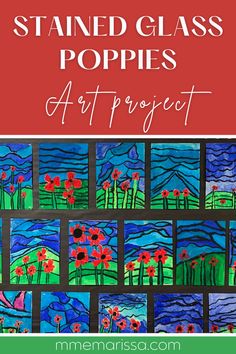 stained glass poppies art project with text overlay that says stained glass popspies