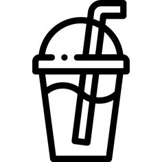 a black and white image of a drink with a straw in the cup, on a white background