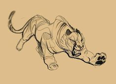 a drawing of a lion running with it's mouth open