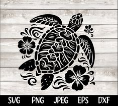 a turtle with flowers on it's back and the words svg png jpeg