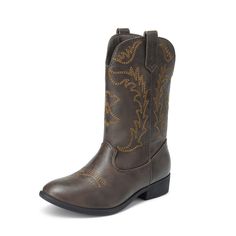 PRICES MAY VARY. Classic western mid-calf boot design with almond toe and embroidered accents Soft faux leather upper with comfortable low heel for all day wear Easy on/off with pull tabs and elastic gore panel Slip resistant TPR outsole for traction and flexibility Perfect for pairing with jeans, shorts, dresses, and skirts Classic, stylish and comfortable. These cowboy boots will be a favorite choice for your kids. Soft leather material featuring decorative embroidery and almond-toe silhouette Western Cowgirl Style, Boot Design, Cowgirl Cowboy, Western Look, Embroidered Details, Cowboy Western, Western Cowboy Boots, Cowgirl Style, 5 Inch Heels