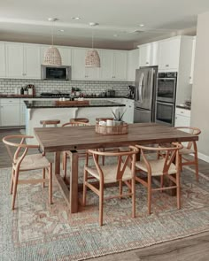 a dining room table and chairs in a kitchen