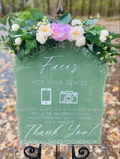 No devices at a ceremony is a perfect way to ensure your photographer gets all the amazing pictures of your ceremony without phones being all up in the way! How cute is this sign we made?! Wedding Ideas No Phones, Phones Off Wedding Sign, Wedding Signs No Cell Phones, No Phone Wedding Ceremony, Wedding No Phones, Device Free Wedding Sign, No Phones During Ceremony Sign, No Cameras At Wedding Sign, No Photography Wedding Sign