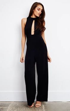 Fleabag Jumpsuit - Black Sleeveless Wide Leg Jumpsuit | SilkFred US Fleabag Jumpsuit, Satin Formal Gown, Back In Black, Fitted Jumpsuit, Sleek Fashion, Wide Leg Jumpsuit, Black Sleeveless, Black Jumpsuit, Back To Black