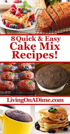 various cakes and desserts are shown with the words quick & easy cake mix recipes