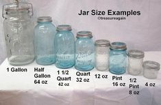 the jars are labeled for each type of item in this set, which includes 1 gallon and 2 quart masons