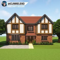 an image of a house in minecraft with trees and bushes around it that has the words minecraft builder on it