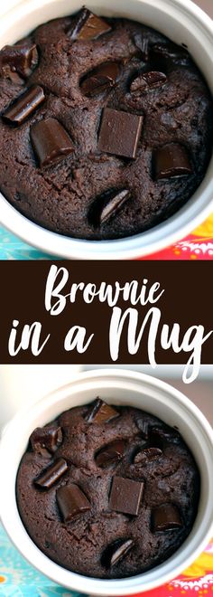 two white bowls filled with brownie in a mug