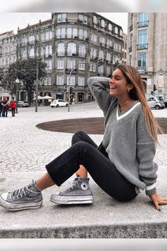 Grey Converse Outfit, Outfit Converse, Converse Style Women, Converse Outfit, Grey Converse, Tumblr Outfits, Grey Outfit