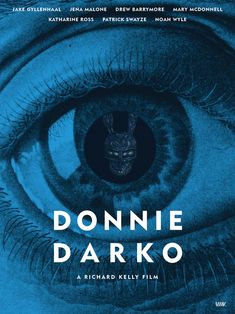 the movie poster for donne darko, with an eye looking into the camera