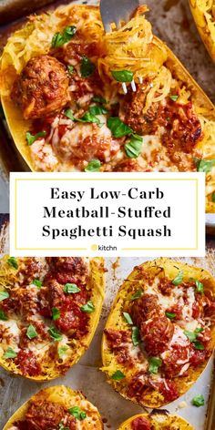 easy low - carb meatball stuffed spaghetti squash is the perfect meal for busy nights