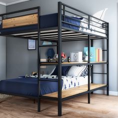 the bunk bed is made up and ready to be used as a child's room