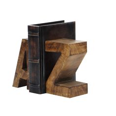 a bookend made out of wood with the letter z on it's side