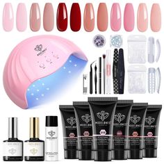 What You Get:Poly Nail Gel 15g *6Top Coat 10ml *1 Base Coat 10ml *1Slip Solution 15ml *148W UV Upgraded Led Mini Nail Lamp *1Curved Dual Forms *1Straight Dual Forms *1Nail File *1Cuticle Oil Pen *1Nail Tweezer *1Cuticle Fork *1Nail Glitter *1Nail Gems *1Nail Dust Brush Pen *1Poly Nail Gel Dual Head Brush *1Nail Cutter *1 Features:Versatile: For nail coloring, nail extension, nail enhancement, and can mix glitters & stick nail accessories.Long-lasting: Last up to about 1 month or longer with prop Poly Extension Gel, Poly Nail Gel, Stunning Nails, Coat Set, Light Nails, Nail Drill Machine, Gel Nail Kit, Polygel Nails, Gel Extensions