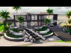 this is an artist's rendering of a house in the middle of palm trees