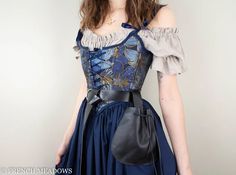 Renaissance Corset Bodice Stays in Navy Blue and Gold Floral | Etsy Outfits With A Corset, Stays Outfit, Renfaire Corset, Renfest Costume Women, Renassiance Fair Outfits, Blue And Gold Outfits, Blue Fairy Outfit, Bodice Outfit, Renfest Outfit