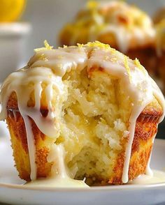 a close up of a muffin on a plate