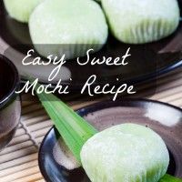 two black plates with food on them and the words easy sweet mochi recipe