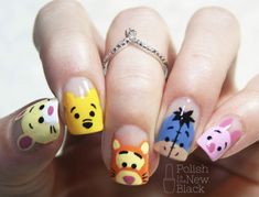 Short Winnie The Pooh Nails, Short Nail Designs Disney, Winnie The Pooh Acrylic Nails, Character Nail Designs, Cute Cartoon Nails, Pooh Nails, Disneyland Nails, Nail Cute