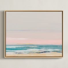 With an inviting beachside color palette that emits a relaxed mood, many soft and subtle horizontal paint strokes shift and undulate in the gentle waves with a pinkish sunset overhead, all working together to give a warm evocative glow to what I call "Beach Impressions". Pinkish Sunset, Beach Sunset Painting, Horizontal Art, Painting Beach, Bedroom Idea, Paint Strokes, Children's Art, Sunset Painting, Diy Art Painting