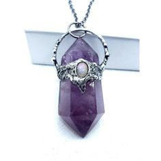 A Brillant Double Terminated Faceted Amethyst Crystal Wand With A Brillant Moonstone Crafted Into A Beautiful Renaissance / Medieval Pendant That Is Also Very Elegant And Has Been Hung From An 18" Gunmetal Chain. This Isn't Your Typical Jewelry Piece, And It Will Definitely Be One Of A Kind. The Metal Work Is Hand Done By Me Using A Silver Bearing Low Melting Alloy That Has Been Hand Done. Can Have Your Choice Of Chain Length And Type. Handmade Jewelry, Quartz Crystal, Healing, Reiki, Wicken, Wicca, Healing Crystals, Quartz Women Fashion, Unisex Jewelry, Renaissance, Gothic, Rocker, Bohemian, Boho Style, Dark, Solder, Tiffany Style, Metal Work, Silver, Tin, Amethyst, Raw Amethyst Crystal, Silver Fantasy Crystal Necklace Gift, Silver Crystal Necklace For Gift In Fantasy Style, Mystical Silver Jewelry With Gemstone Accents, Silver Crystal Pendant Necklaces With Gemstone Accents, Silver Crystal Pendant Necklace With Gemstone Accents, Handmade Purple Fantasy Necklaces, Handmade Purple Fantasy Necklace, Silver Round Crystal Necklaces Mystical Style, Silver Mystical Gemstone Necklace