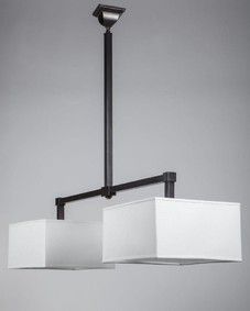 a square light fixture hanging from a ceiling in a room with gray walls and flooring