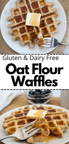 gluten and dairy free oat flour waffles with butter on top