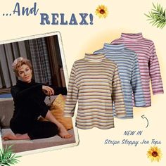 ..and relax! 🤩 Get the #kimnovak look from the film "Bell book and Candle" with our new Stripe Sloppy Joe Tops! These cheeky cotton stripe beauties have a great late '50s style with their stand-up collar and carefree shape. Don't forget the adorable pockets too! Now it's time to put your feet up and relax! Which colour is your favourite? Made in London 🇬🇧 #vivienofholloway #cottontop #oversizedtop #stripes #50sstyle Bell Book And Candle, Kim Novak, 50s Style