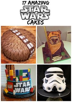 star wars cakes are featured in this collage