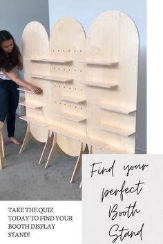 a woman standing next to a display of toothbrushes with the caption, find your perfect booth stand