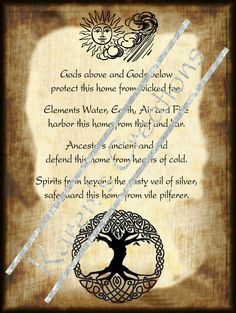 a poem written in celtic style with an image of a tree and sun on it