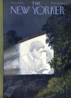 the new yorker magazine cover shows a man and woman in front of a screen