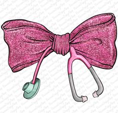 a pink bow tie with scissors attached to the front and side of it, on a white background