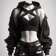 Goth Female Outfits, Techwear Top, Techwear Outfits Women, Techwear Female, Techware Fashion, Techwear Dress, Techwear Aesthetic, Techwear Women, Cyberpunk Goth