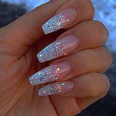 Ombre Nail Design, Glitter Tip Nails, Nail Glitter Powder, Nagellack Trends, Ombre Acrylic Nails, Ombre Nail Designs, Acrylic Coffin, Holographic Nails