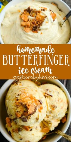 homemade butterfinger ice cream in a white bowl