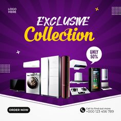 an advertisement for a new appliance called exclusive collection, featuring appliances