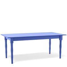 a blue table sitting on top of a white floor