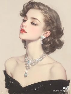 a woman in a black dress with silver jewelry on her neck and shoulder, looking off to the side