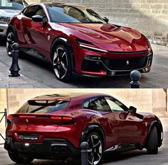 two different views of a red sports car