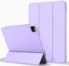 an open purple ipad case on a white background