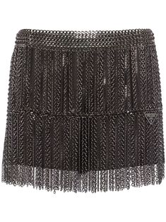 silver-tone aluminium/steel/brass chainmail detailing fringe detailing enamel triangle logo side hook and eye fastening internal slip skirt thigh-length Chain Mail Skirt, Safety Pin Skirt, Chain Skirt, Cowgirl Couture, Dress Reference, Electric Sheep, Tassel Skirt, Interview Outfits, Digital Wardrobe