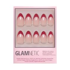 Embrace a classic look with a twist in the Rose Garden Nail Set. These semi-translucent short almond nails feature a deep red tip that brings instant sophistication to any outfit. Perfect for date nights or adding a pop of color to your daily style! Key Features Length: Short Shape: Almond Finish: Glossy Opacity: Semi-Transparent Thickness: 0.6mm Reusable, each wear lasts up to 2 weeks Waterproof Customizable Vegan & Cruelty-free Timeless Nail Color, Nail Tip Shapes, File Nails, 30 Nails, Kids Nail Polish, Nail Tek, Short Almond Nails, Sky Nails, Gel Lamp