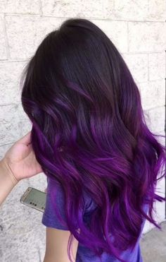 Purple Hair White Streak, Colorful Bayalage Hair, Purple Tips On Brown Hair, Dimensional Purple Hair, Violet Balayage Brunette, Purple Tips Hair Brown, Purple Hair With Brown, Purple And Dark Brown Hair, Black And Lavender Hair