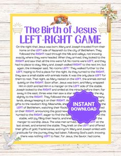 the birth of jesus's left - right game with an image of a cross on it