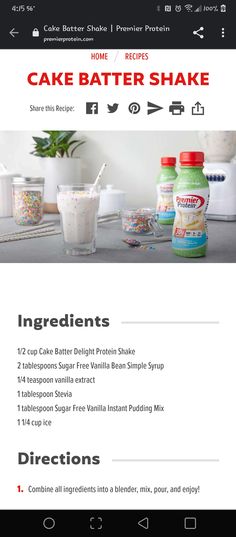 the recipe for cake batter shake is shown in this screenshote screen shot,