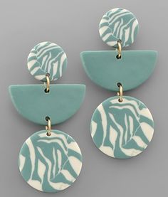 Green & White 2.5" Long Lead & Nickel Compliant Jewelry Clay, Fall Earrings, Fall Jewelry, Wooden Earrings, Polymer Clay Crafts, Stainless Steel Earrings, Jewelry Inspo, Round Earrings, Leaf Earrings