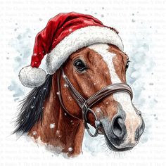 a horse wearing a santa hat in the snow